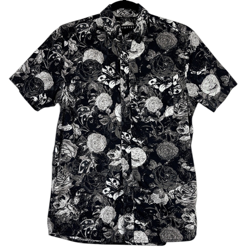Empyre Men's Small Button-Up Shirt‎ Black White Floral Streetwear Bold Skater